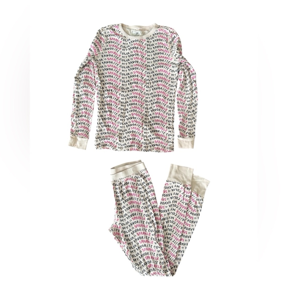 Crewcuts J.Crew Pajama Set Sparkle Print Graphic Cream Black Pink Girls Size 14